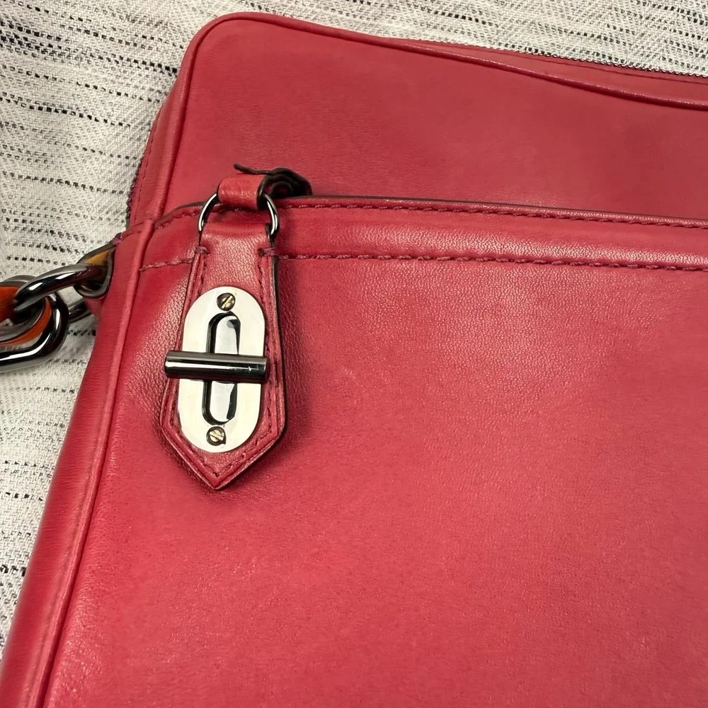Reed Krakoff Large Pink Leather Clutch Wristlet Colorful Zip Closure Logo Tag - Picture 9 of 13